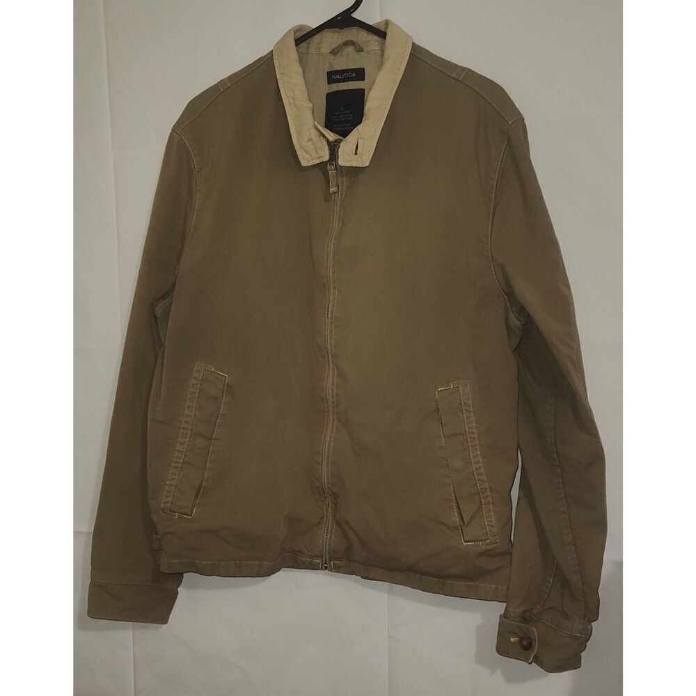 Nautica Men's Full-Zip Collared Bomber Jacket/windbreaker Tan Size Large
